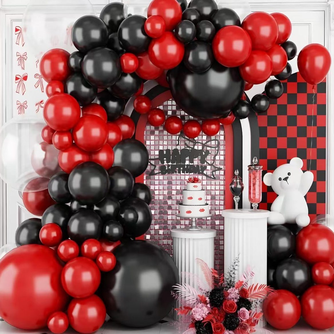 BNC-893 Red/Black B'day Balloon Garland Arch Kit - Image 1