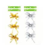 Pre Tied Ribbon w. Rhinestone Flower/dz(SL/GD)