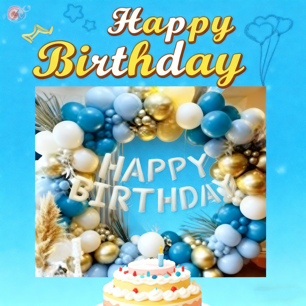 BNC-881 White/Blue/Gold Balloon Garland Arch Kit/set - Image 1