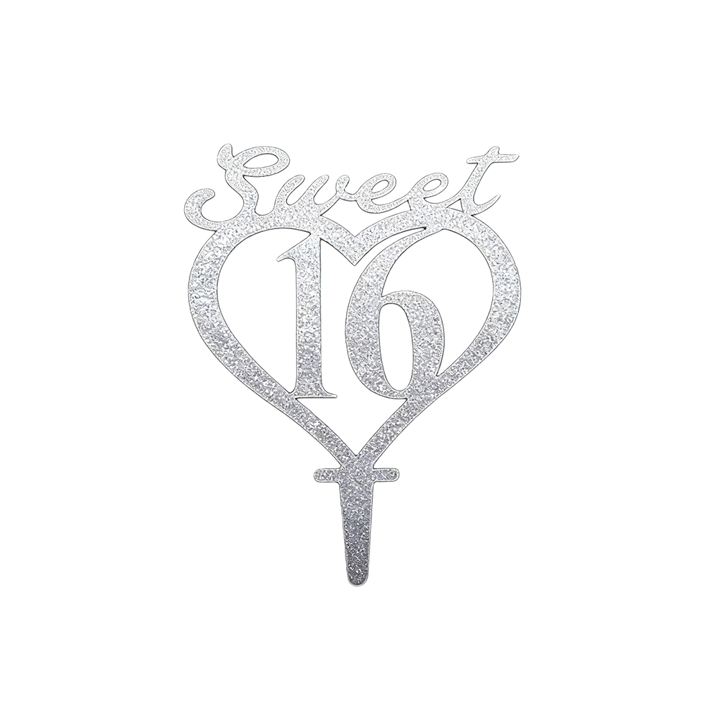 DAN410SL Sweet 16 Mirrored Acrylic Cake Toppers/dz - Image 1