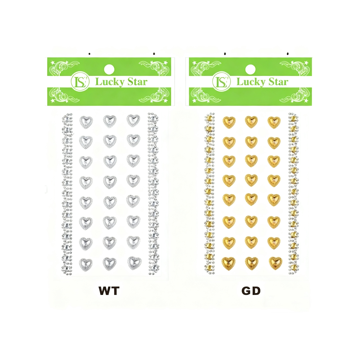 DAS-125 12mm Rhinestud Heart Stickers/dz (WT/GD) - Image 1