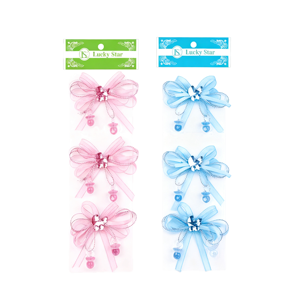 DFL-203 Organza Pre Tied Ribbon w. Acrylic Carriage/dz (PK/BL) - Image 1