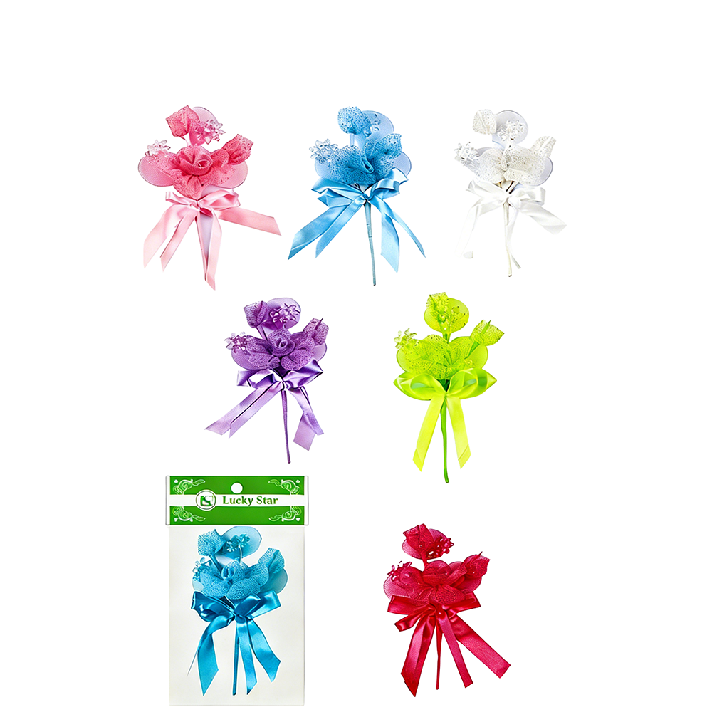 F2003 Glitter Organza Corsage w. Acrylic Flower/dz - Image 1