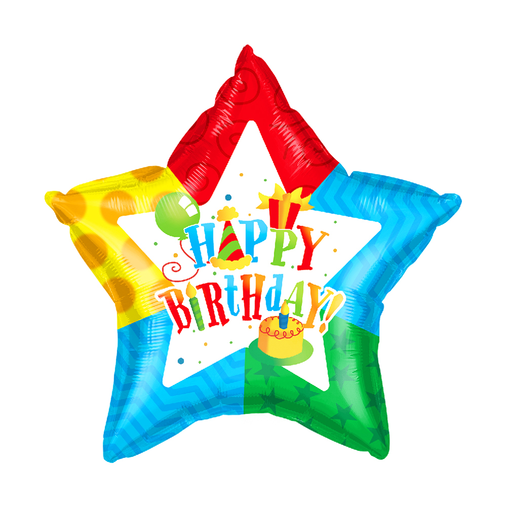 K-3181-18 Happy Birthday Star Shaped 18" Balloon/20pcs - Image 1
