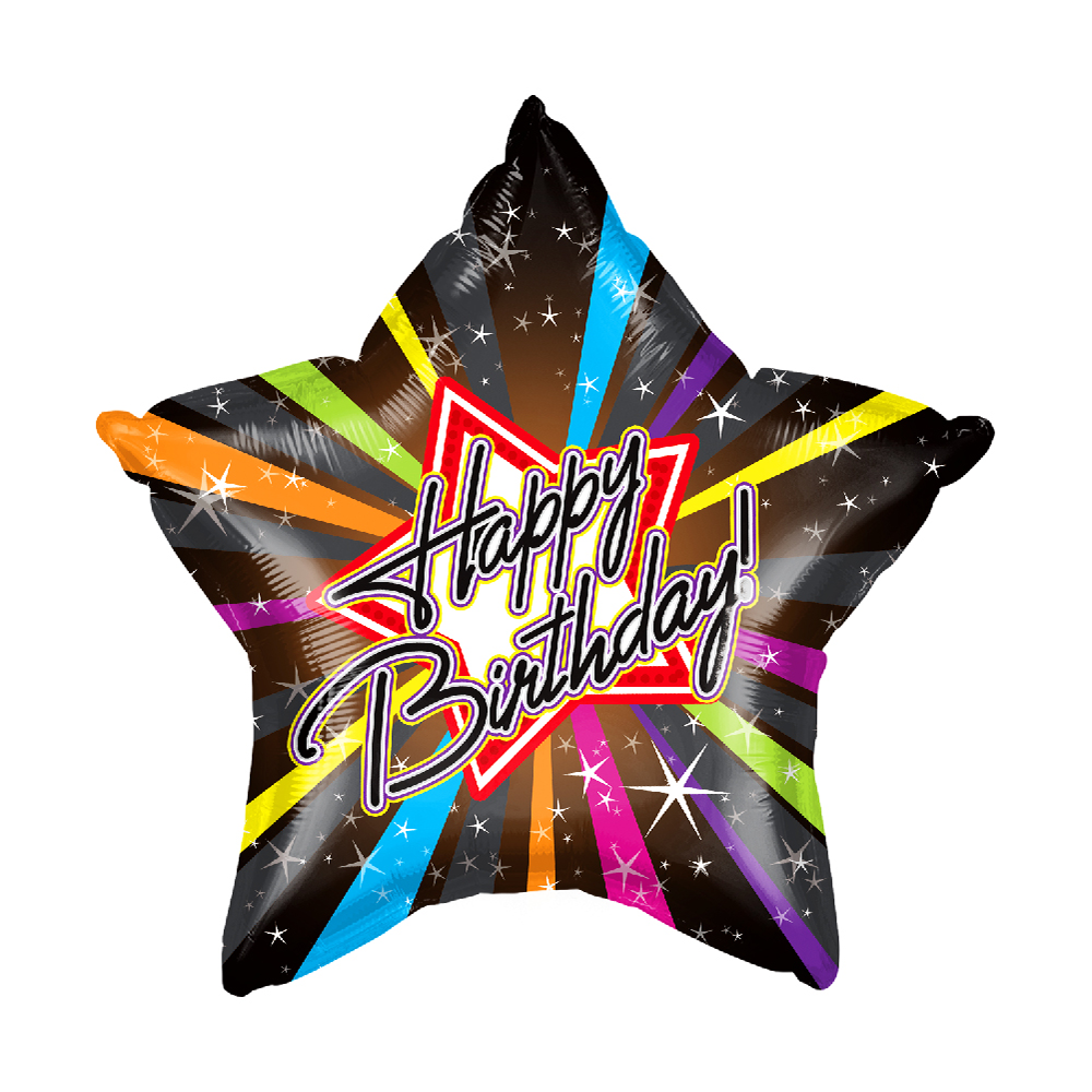 K-3182-18 Happy Birthday Star Shaped 18" Balloon/20pcs - Image 1
