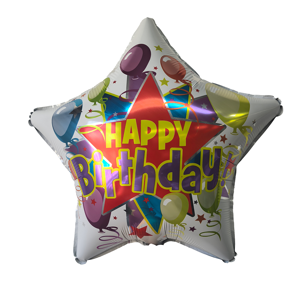 K-3196-18 Happy Birthday Star Shaped 18" Balloon/20pcs - Image 1