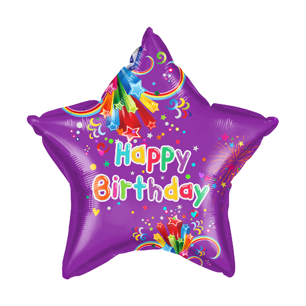 K-3199-18 Happy Birthday Star Shaped 18" Balloon/20pcs - Image 1