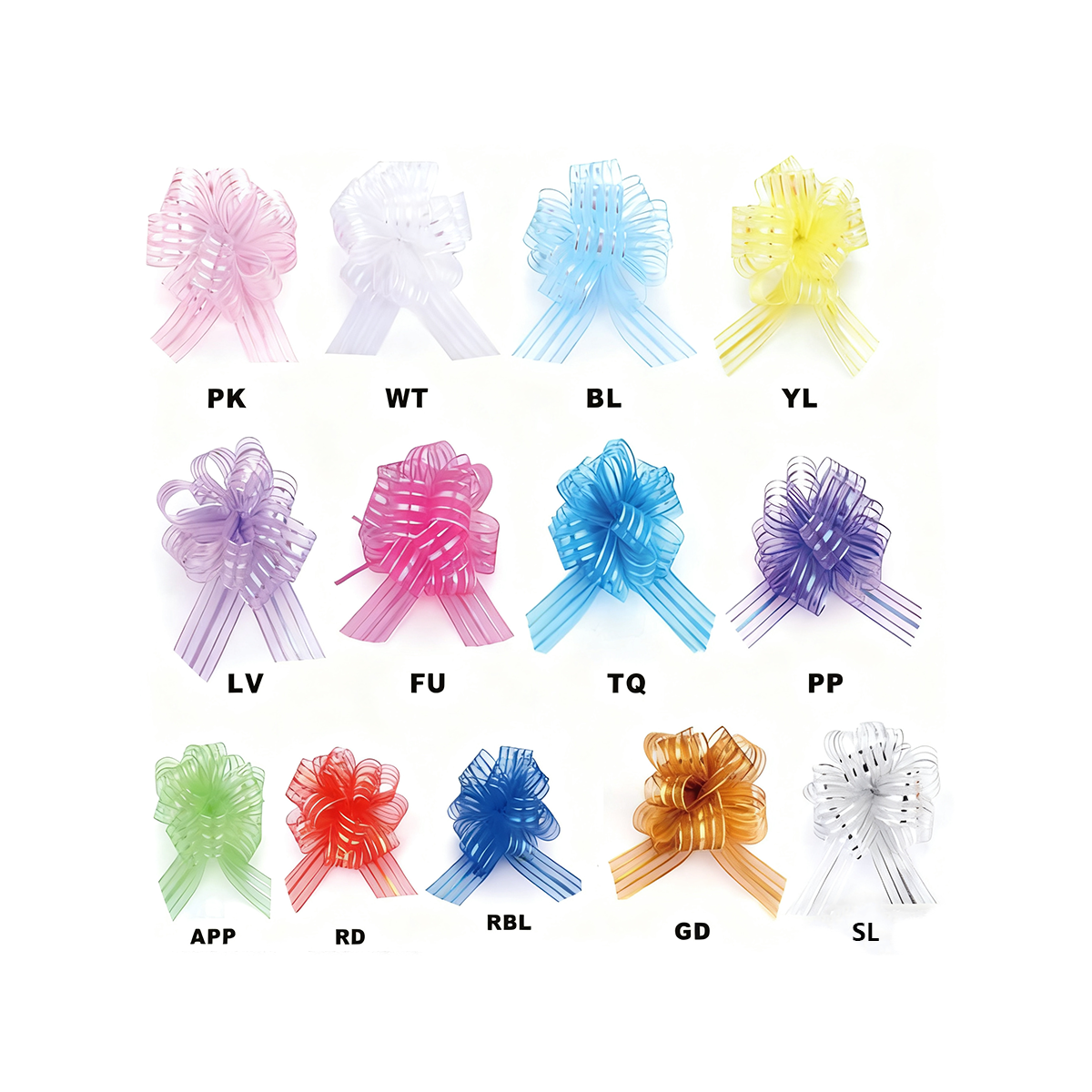 PB55-57 7" Sheer Satin Five Stripe Organza Pull Bows/dz - Image 1