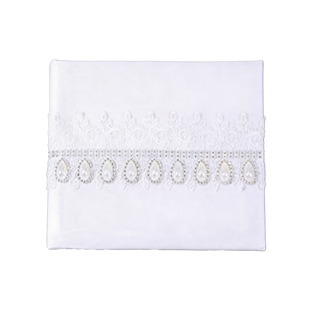 LWED-902 Pearl Rhinestone Lace Trim Guest Book/pc - Image 1