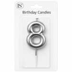 Silver #8 Number Candle