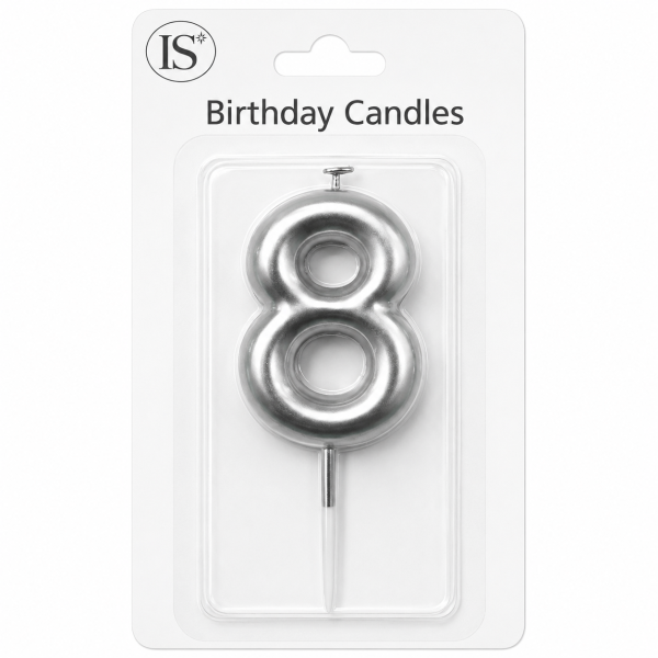 Silver #8 Number Candle