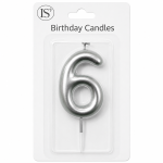 Silver #6 Number Candle