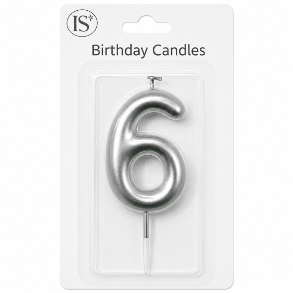 Silver #6 Number Candle