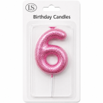 Pink #6 Number Candle