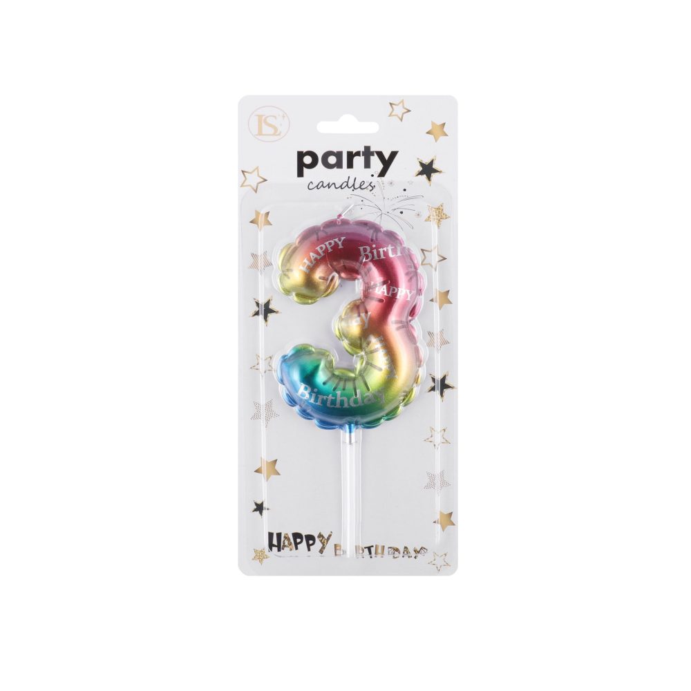 CAKE-823 #3 Rainbow Number Candle - Image 1