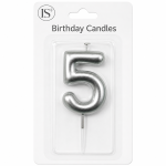 Silver #5 Number Candle