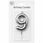 Silver #9 Number Candle