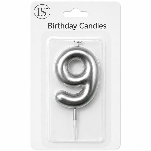 Silver #9 Number Candle