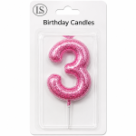 Pink #3 Number Candle
