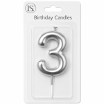 Silver #3 Number Candle