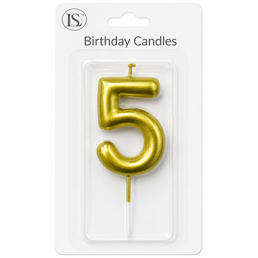 e70cb106-6ab2-4ad7-a130-921e74b56b61 Gold #5 Number Candle - Image 1