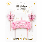 Pink Butterfly Happy Birthday Candle