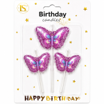 3pcs Fuchsia Colored Butterfly Candle