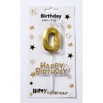 Gold Number #0 Candle w/ Happy Birthday Sign