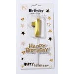 Gold Number #1 Candle w/ Happy Birthday Sign