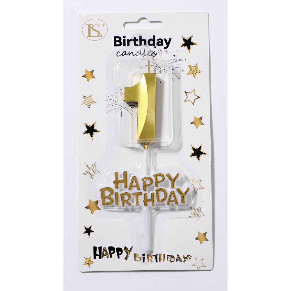 birthday_candle_gold1_happybirthday_1000x1000 Gold Number #1 Candle w/ Happy Birthday Sign - Image 1