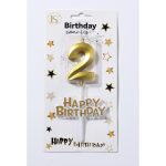 Gold Number #2 Candle w/ Happy Birthday Sign