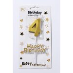 Gold Number #4 Candle w/ Happy Birthday Sign