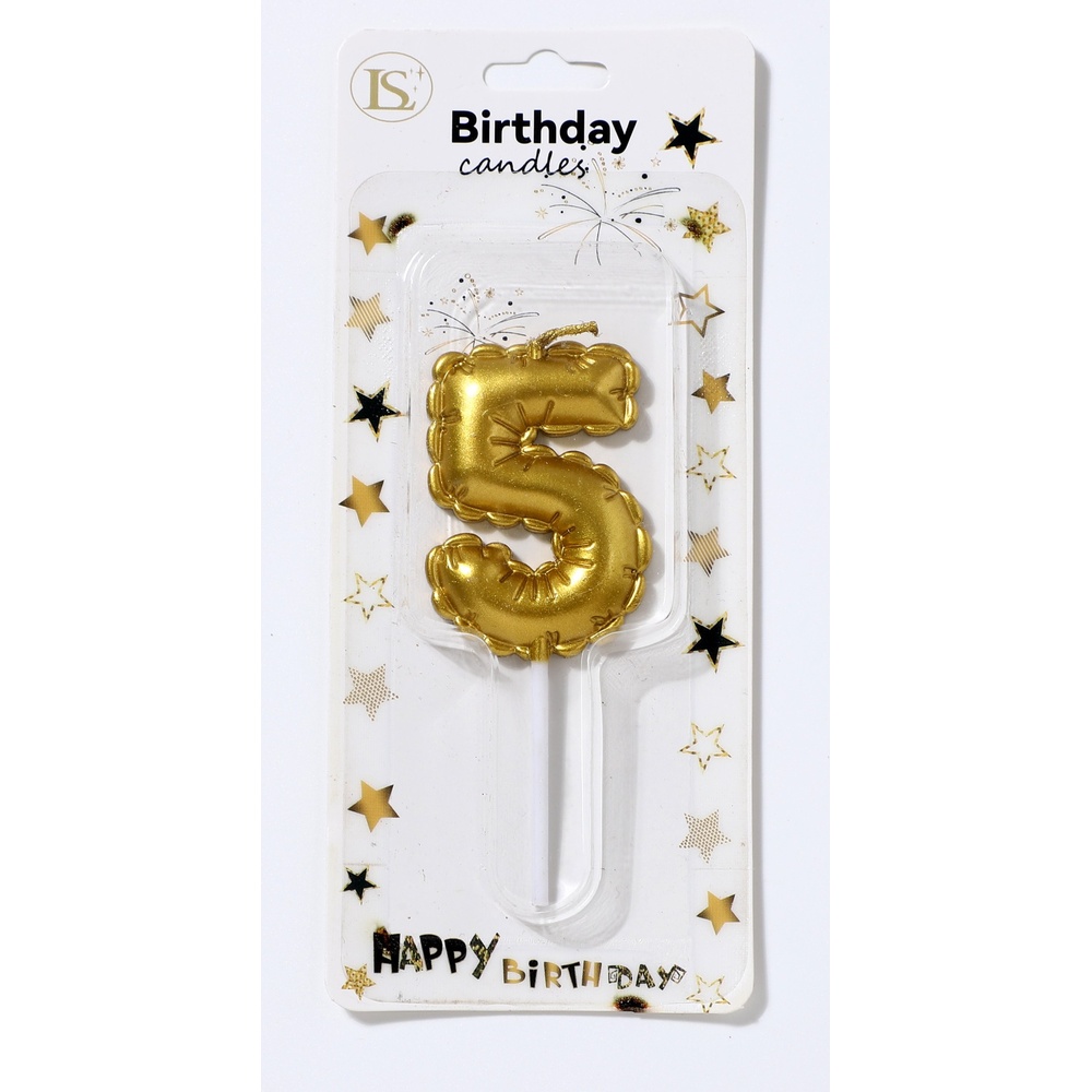 birthday_candle_gold5_1000x1000 Gold 5" Number #5 Candle - Image 1