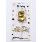 Gold Number #5 Candle w/ Happy Birthday Sign
