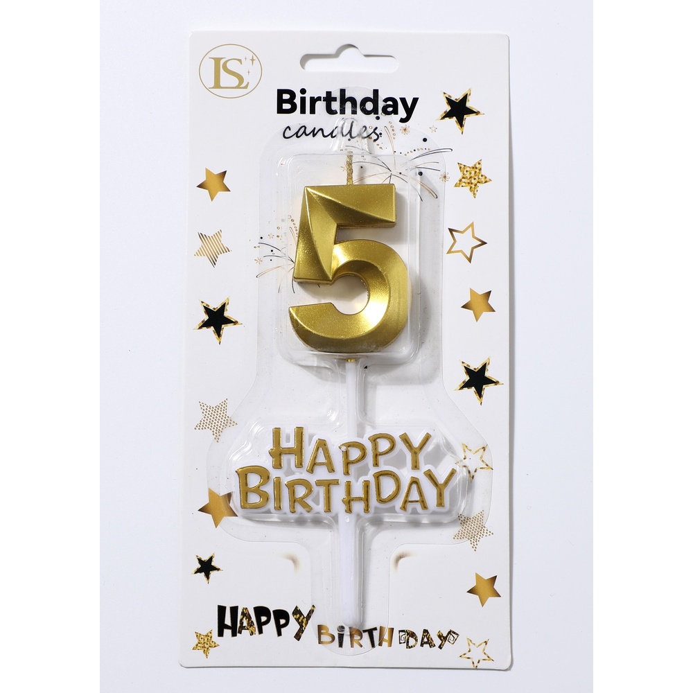 birthday_candle_gold5_happybirthday_1000x1000 Gold Number #5 Candle w/ Happy Birthday Sign - Image 1