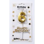 Gold Number #6 Candle w/ Happy Birthday Sign