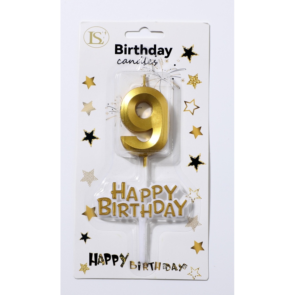 birthday_candle_gold9_happybirthday_1000x1000 Gold Number #9 Candle w/ Happy Birthday Sign - Image 1