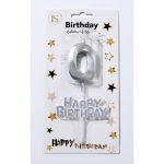 Silver Number #0 Candle w/ Happy Birthday Sign