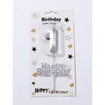 Silver Number #1 Candle w/ Happy Birthday Sign