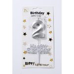 Silver Number #2 Candle w/ Happy Birthday Sign