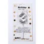Silver Number #3 Candle w/ Happy Birthday Sign