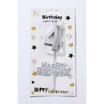 Silver Number #4 Candle w/ Happy Birthday Sign
