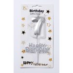 Silver Number #7 Candle w/ Happy Birthday Sign