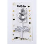Silver Number #8 Candle w/ Happy Birthday Sign