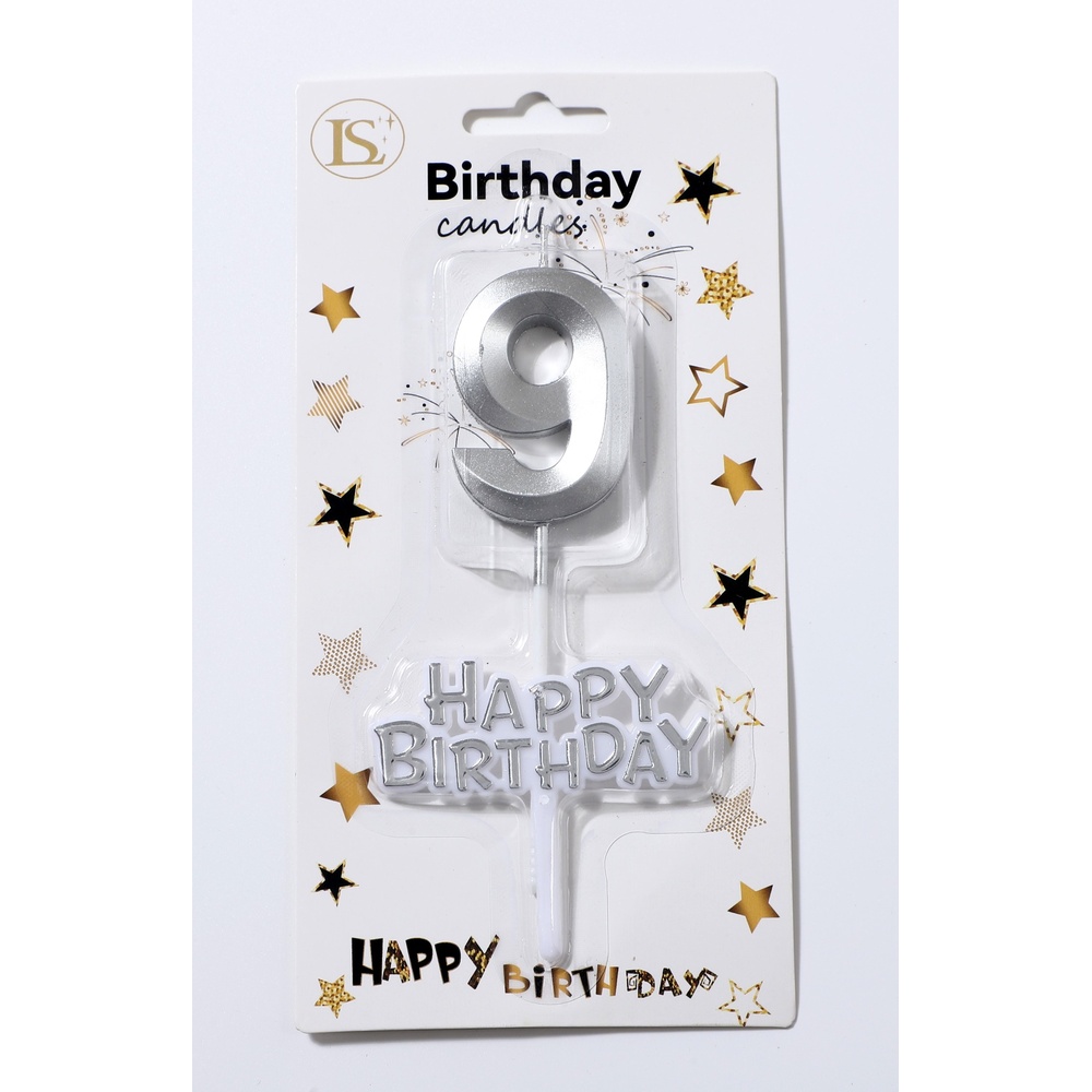 birthday_candle_silver9_happybirthday_1000x1000 Silver Number #9 Candle w/ Happy Birthday Sign - Image 1
