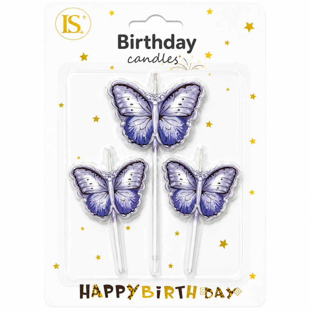 e89e59a4-5885-4a1c-89ed-391ba5758984 3pcs Lavender Colored Butterfly Candle - Image 1