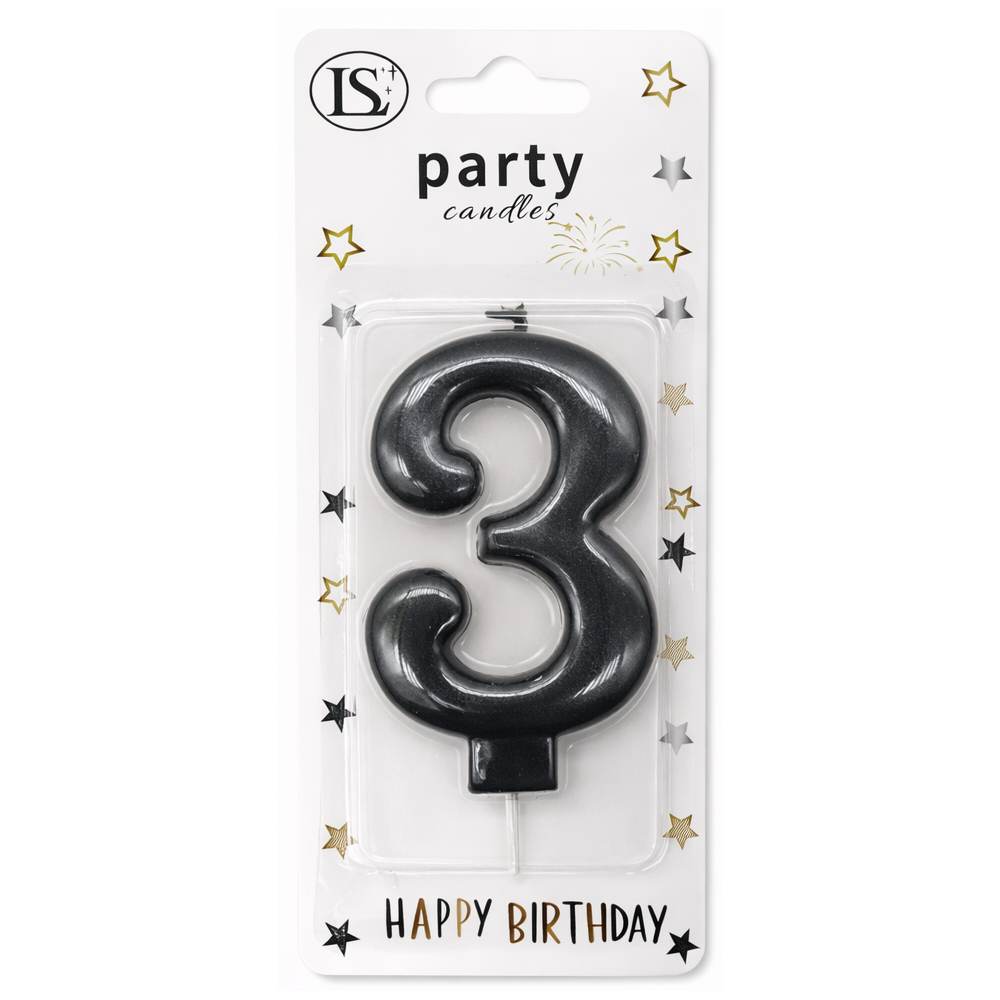 party_candle_3_1000x1000 Black Number #3 Candle - Image 1