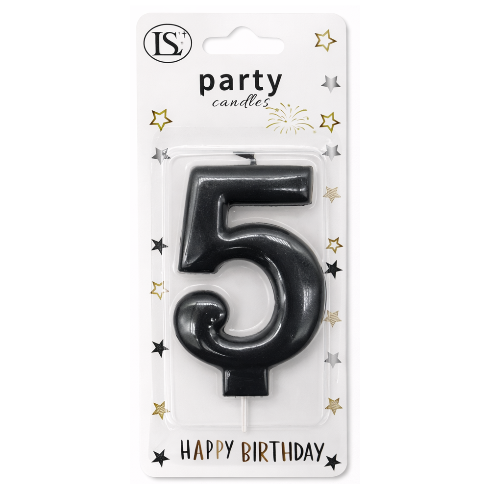 party_candle_5_1000x1000 Black Number #5 Candle - Image 1