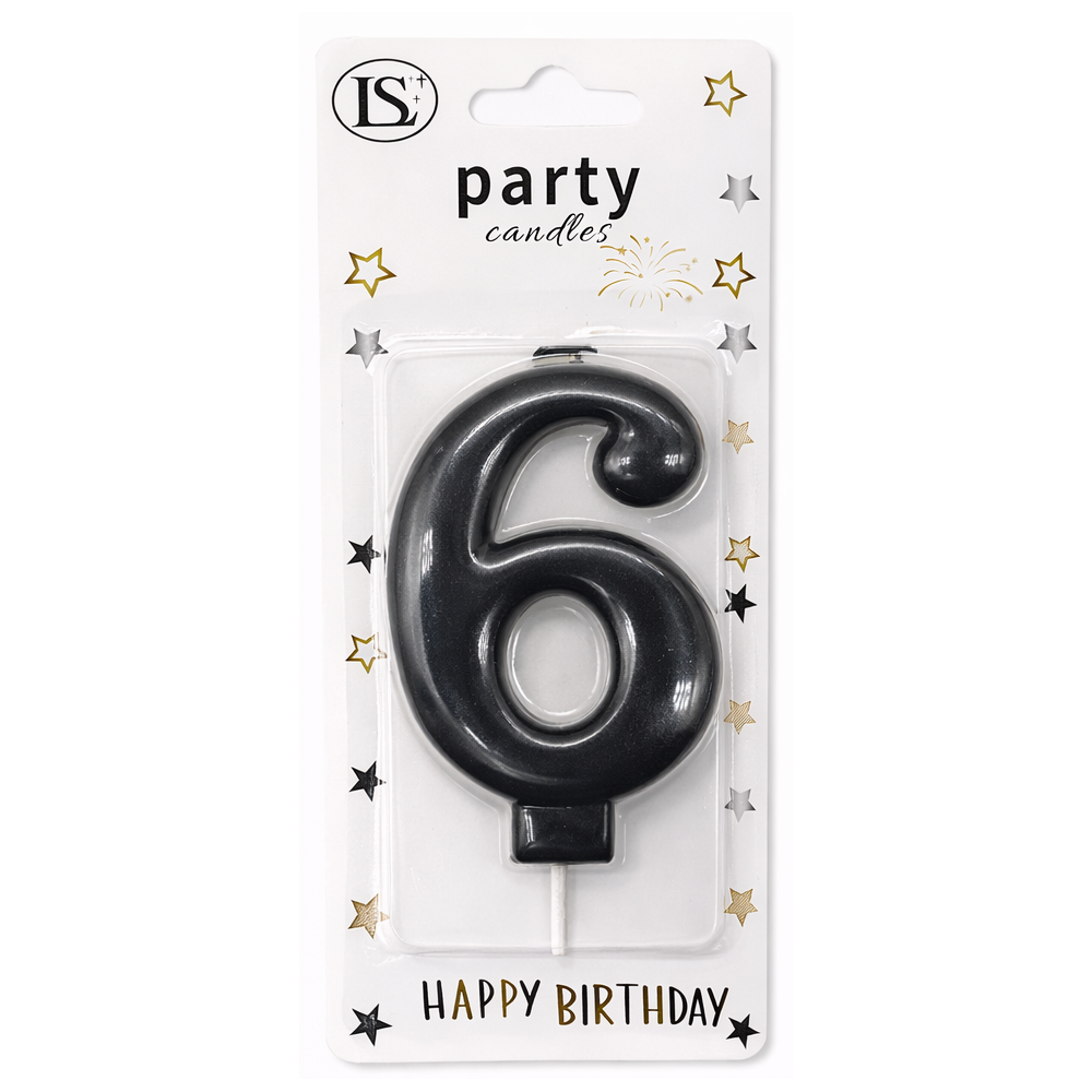 party_candle_6_1000x1000 Black Number #6 Candle - Image 1