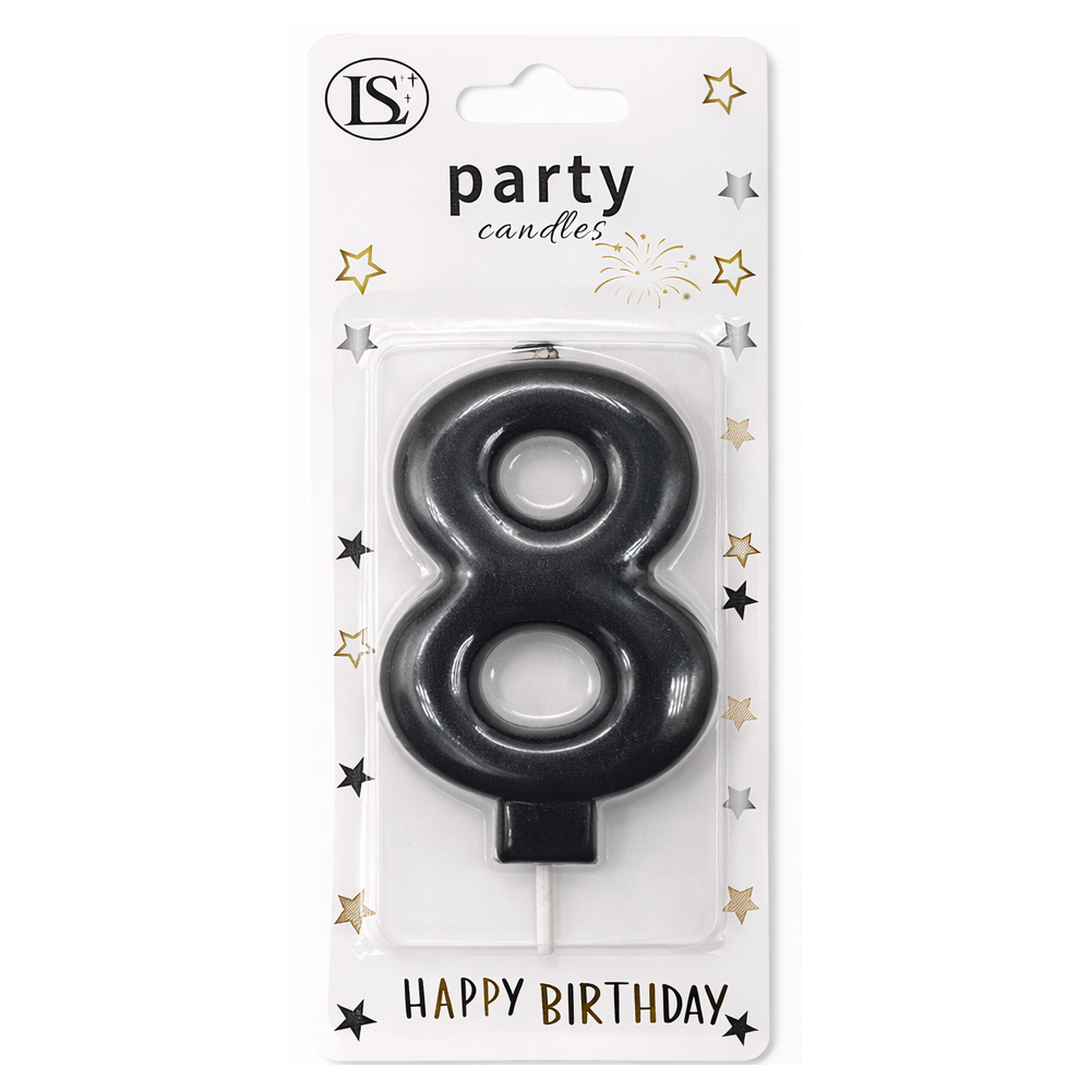 party_candle_8_1000x1000 Black Number #8 Candle - Image 1